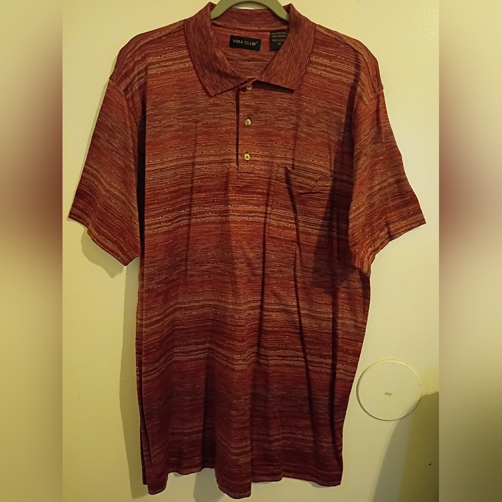 Vira Club Men's Rust Color Polo‎ Shirt 100% Italian Cotton Sz L